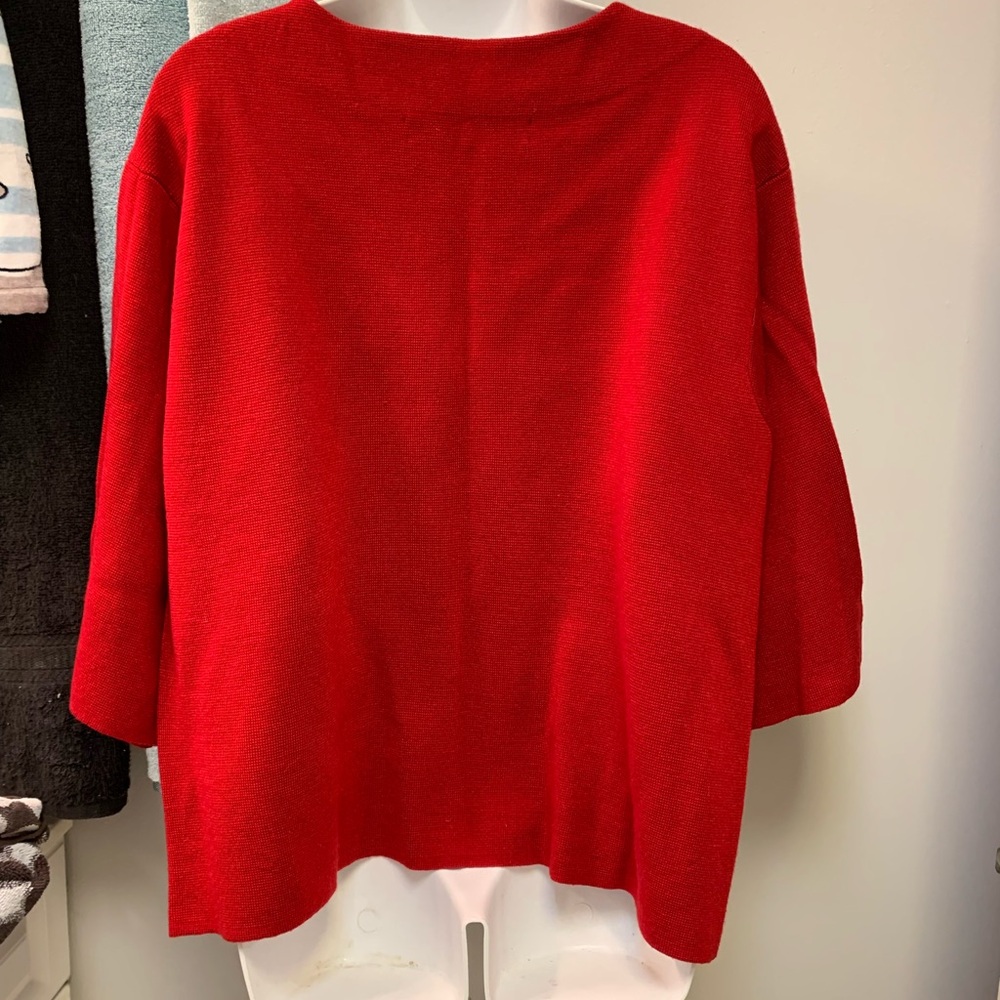 Kasper Woman Vibrant Red Knit 3/4 Sleeve Cardigan Jacket Plus Size 1X EUC - Picture 5 of 7